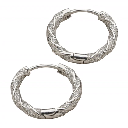 گوشواره نقره حلقه‌ای نگینی کد 151216