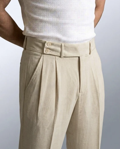 شلوار پارچه ای کمر ایتالیایی جیب پیله - کرم
