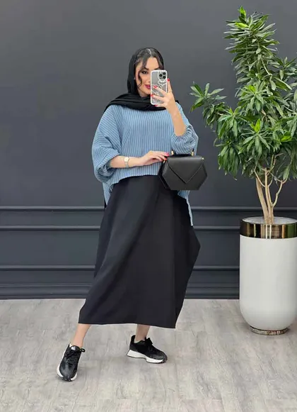 مانتو پیراهنی راه راه دو تیکه