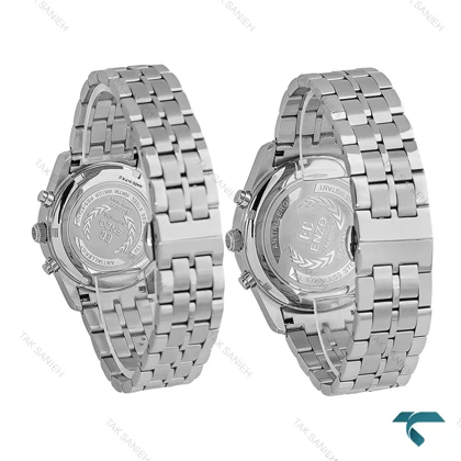 ست ساعت انزو EC-3122 سه موتوره کورنوگراف سیلور صفحه سبز Enzo-8789-S