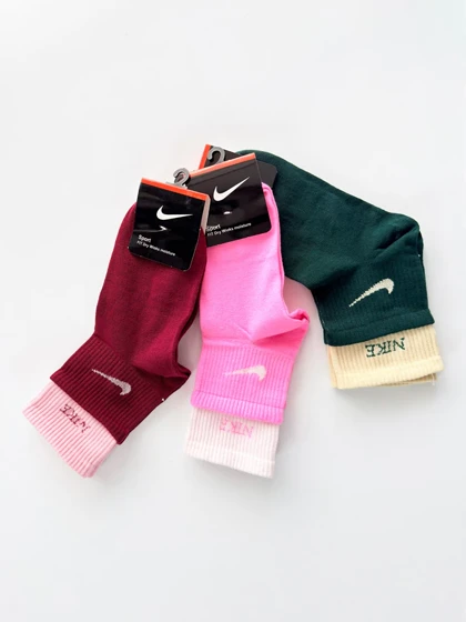 جوراب نیم ساق نخ پنبه دو کش رنگی Nike