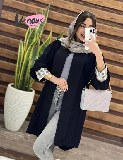 مانتو کتیبه آستین ژاکارد