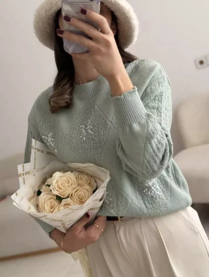 بلوز بافت طرح نخل3445