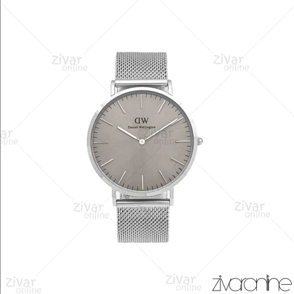 ساعت دنیل ولینگتون مردانه نقره ای بند حصیری صفحه طوسی خطی 106100