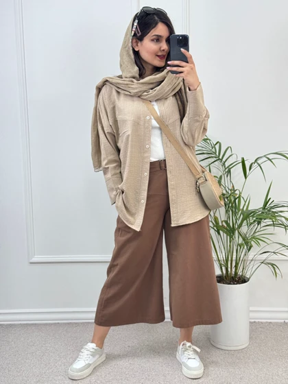 شلوار لینن واید لگ