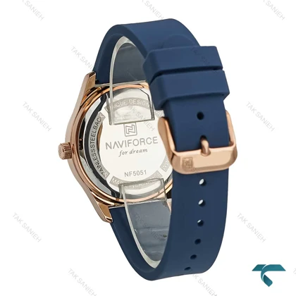 ساعت زنانه طرح گل نیوی فورس NF5051 رزگلد سرمه ای NaviForce-7682-L