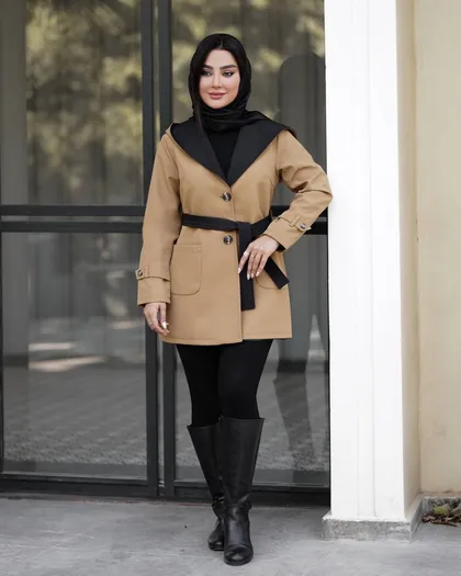 بارانی دخترانه کلاه دورنگ کد 2310