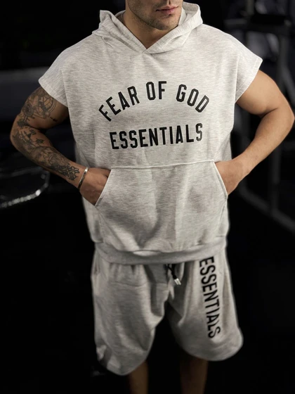 ست هودی وست و شلوارک طرح Fear of God دورس ملانژ (یونیسکس و بگ)