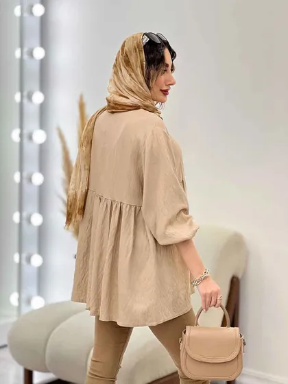 مانتو جلو دکمه کمر چین