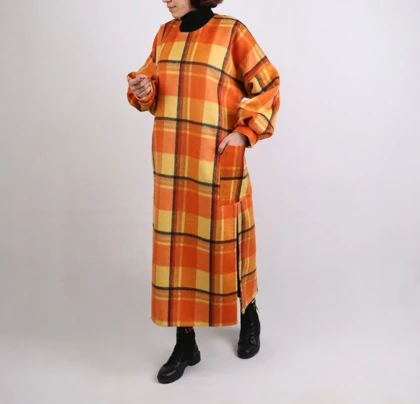 پالتو چهارخونه پشمی بلند