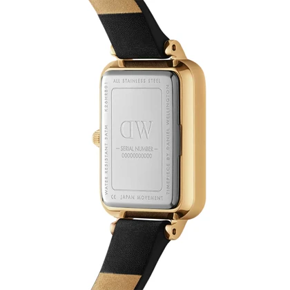 ساعت DW زنانه مستطیلی بند چرمی طلایی سفید ایندکس یونانی DW-5523-L