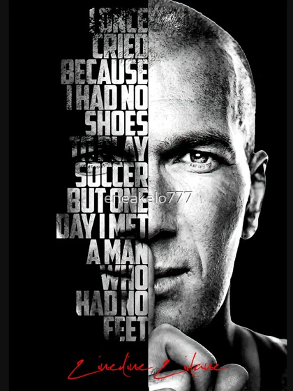 تیشرت ورزشی رئال مادرید | تیشرت Real Madrid CF طرح Black and white Zinedine Zidane quote poster کد 143526
