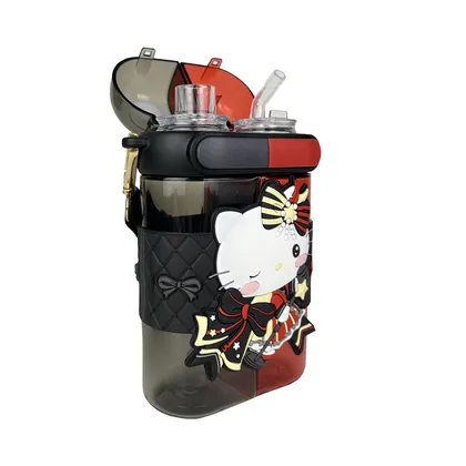 قمقمه طلقی دوقولوی هلوکیتی قرمز مشکی 640 ML