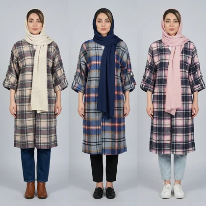 مانتو پاییزه اسپرت چهارخونه پشمی نیلان