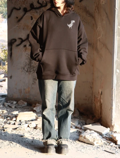 هودی مشکی اسپرت طرح مینیمال دایناسور 3 - فواصل