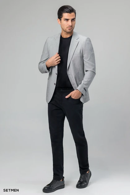 کت تک مردانه دودکمه نیم آستر پارچه GOFRE