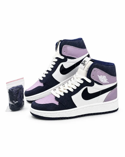 کفش کتانی زنانه مدل جردن وان ساق‌دار سفید بنفش یاسی Nike jordan