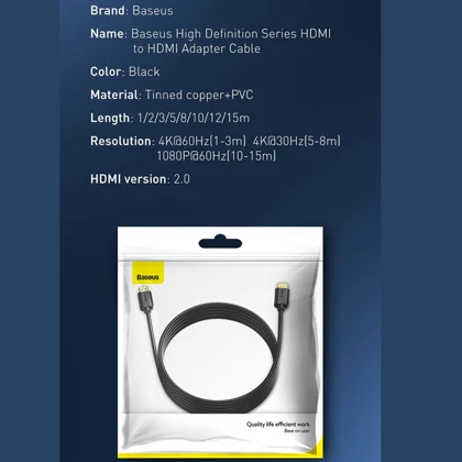 کابل hdmi 2.0 یک متری بیسوس CAKGQ-A01