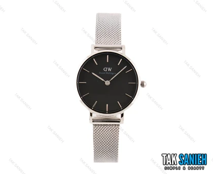 ساعت دنیل ولینگتون زنانه بند حصیری نقره ای صفحه مشکی اسمال Daniel-2215-L