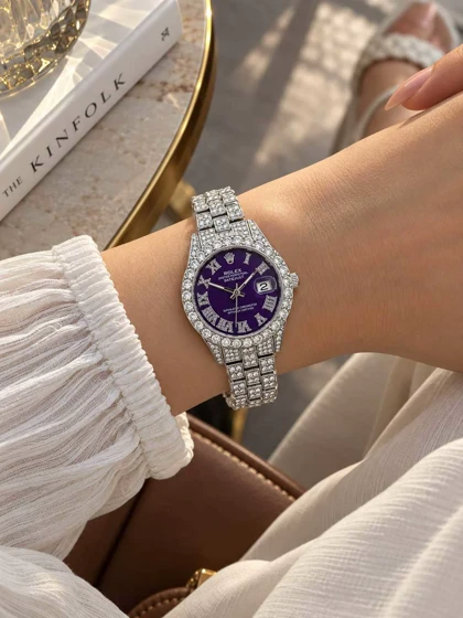 ساعت مچی زنانه رولکس فول نگین تقویم دار کد W537