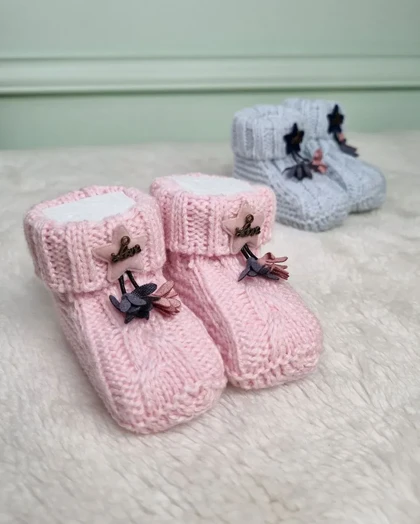 پاپوش کاموایی نوزادی طرح گل