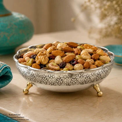آجیل خوری سه پایه مس دیبا رنگ کروم کد 1060