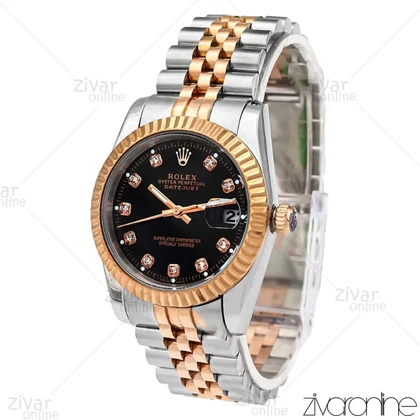 ساعت رولکس دیت جاست مردانه صفحه مشکی ایندکس نگین‌دار 106112