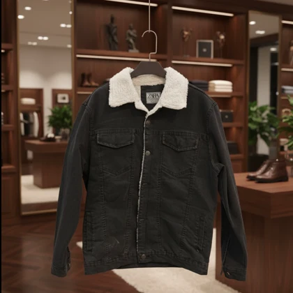 کت جین ذغالی خزدار ترکیب بی نقص استایل گرما و راحتی