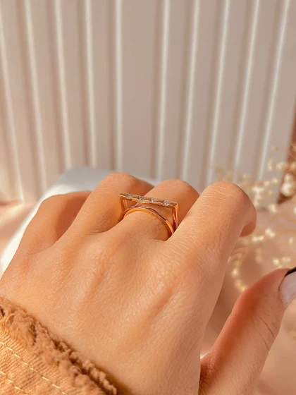 انگشتر حلقه خطی نگینی ژوپینگ