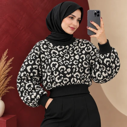 بلوز بافت کراپی پلنگی شانا کد 6067