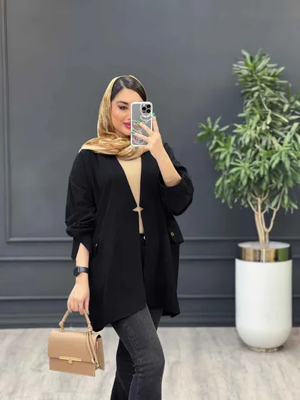 مانتو لینن سر آستین چاک دو جیب