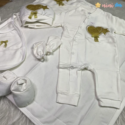 ست بیمارستانی نوزادی 7 تکه مدل قلب و ستاره طلایی دورو پنبه
