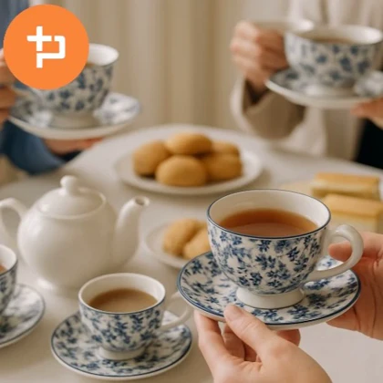 سرویس چای و قهوه خوری 6 تایی گل آبی دنی هوم