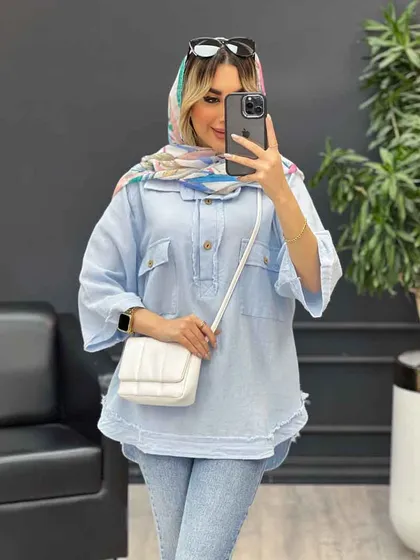 مانتو یقه دو دکمه دو جیب