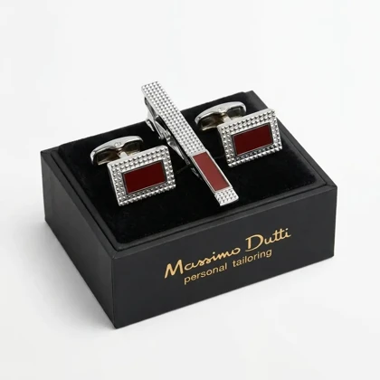 ست دکمه سردست و سنجاق کراوات طرح عاجدار برند Massimo Dutti
