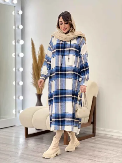 پیراهن بلند چهارخونه کلاهدار