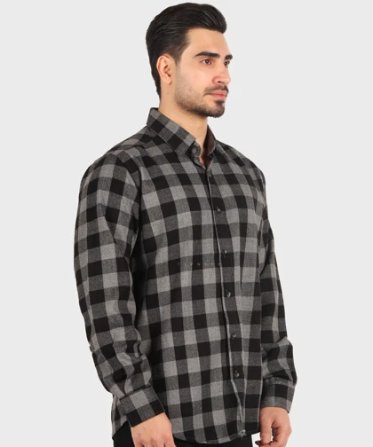 پیراهن مردانه پشمی چهارخانه مشکی 0189