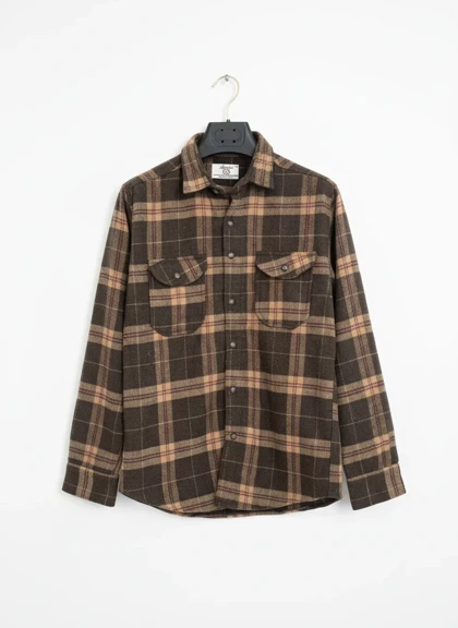 جکت پشمی پاییزه چهارخانه قهوه ای روشن گرماژ بالا کد 753