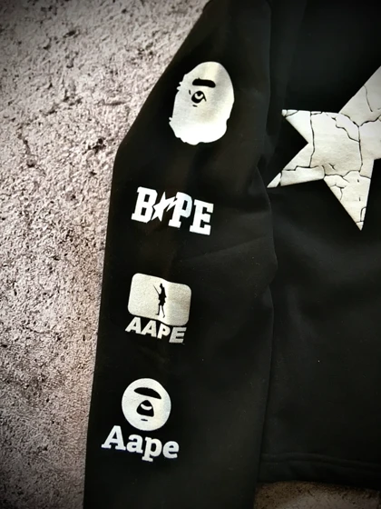 دورس لانگ اسلیو سه نخ تمام پنبه داخل کرک مدل BAPE _ مشکی
