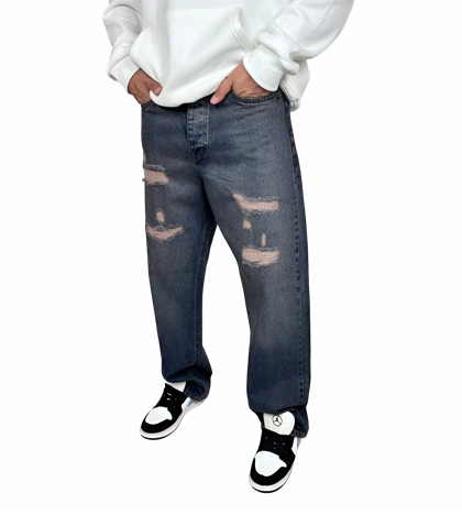 شلوار جین مردانه بگ (Baggy Fit) - آبی تیره زاپ‌دار - فیت آزاد و لش