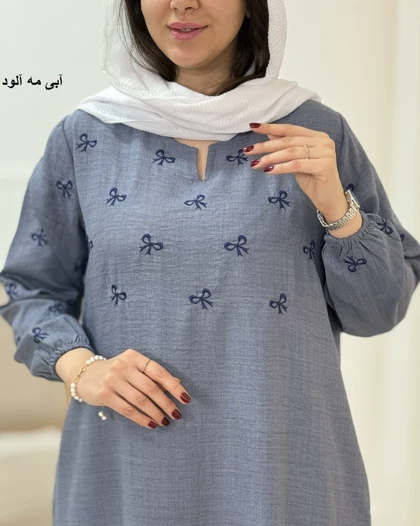 پیراهن مانتویی آسوده کد محصول 1666 ( گلدوزی پاپیون )