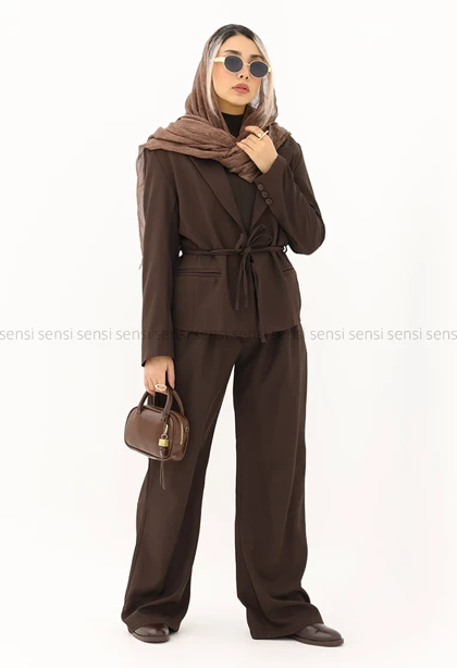 ست کت شلوار کرپ کمر بندی کد1005279