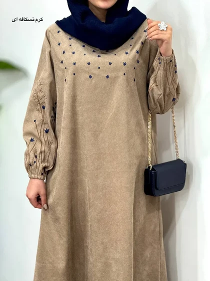 پیراهن مانتویی گلدوزی گندم