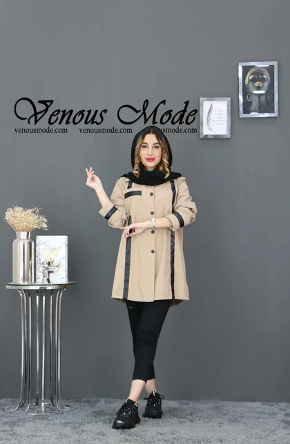 مانتو ترکیبی میکرو نوار چرمی