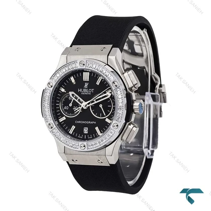 ساعت هابلوت زنانه سه موتوره کرنوگراف استیل مشکی دورنگین Hublot-6188-L