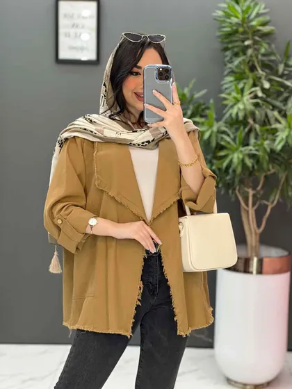 مانتو کتان یقه آمریکایی