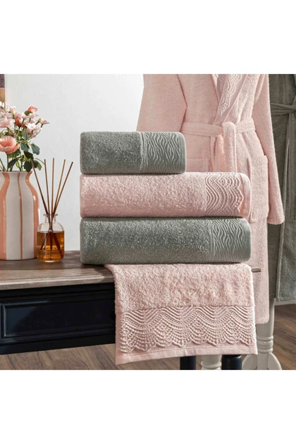 ست حوله 6 تکه Taç مدل Benica Pure Cotton پنبه‌ای - گلبهی