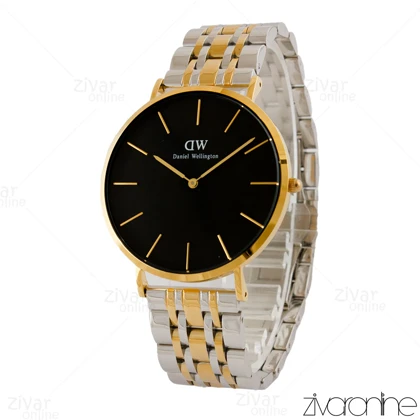 ساعت دنیل ولینگتون مردانه دورنگ طلایی صفحه مشکی 105297