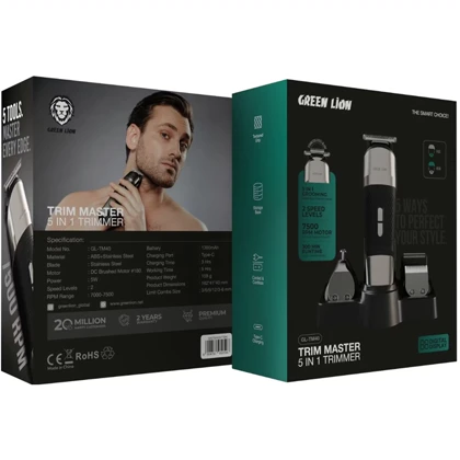 ست ماشین اصلاح شارژی 5 کاره گرین لاین GREEN LION مدل GL-TM40