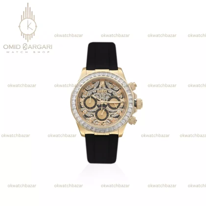 ساعت مچی رولکس دیتونا صفحه طرحدار رابر مشکی دورنگین Rolex Daytona